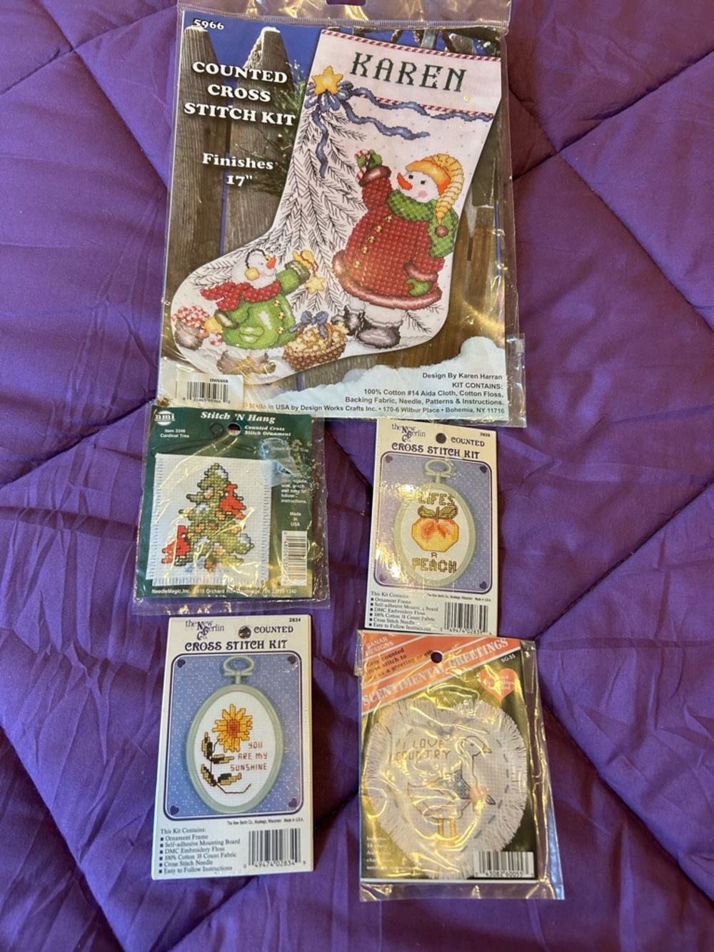 Counted Cross Stitch Kit - Holiday Stocking Design (Red, Green, White)